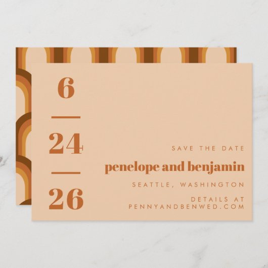 Groovy Retro 70s Aardige Bruine Neutrals Mod Weddi Save The Date (Voorkant / Achterkant)