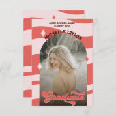 Groovy Retro 70s Afstuderen Roze Rood  Boog Kaart (Voorkant / Achterkant)