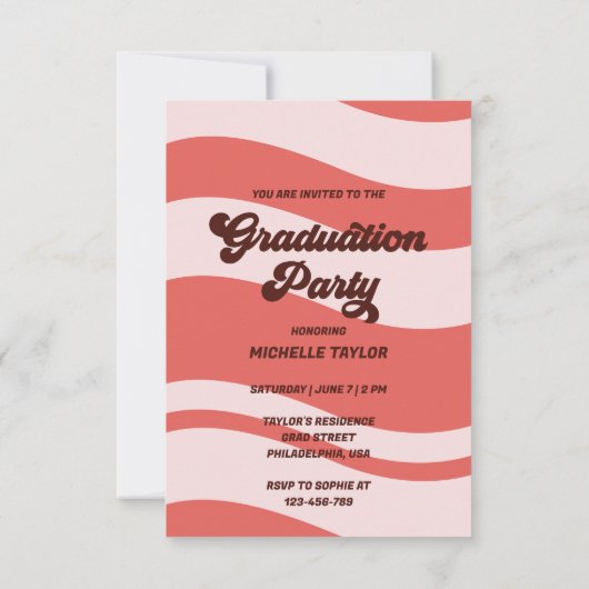 Groovy Retro 70s Afstuderen Roze Rood  Boog Kaart (Achterkant)