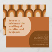 Groovy Retro 70s Arch Shape Tan Terracotta Wedding Kaart (Voorkant / Achterkant)