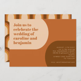 Groovy Retro 70s Arch Shape Tan Terracotta Wedding Kaart