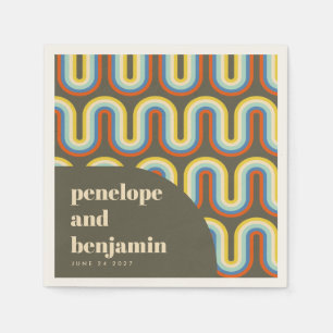 Groovy Retro 70s Art Olive Green Wedding Custom Servet