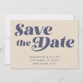 Groovy Retro 70s Beige Navy Blue Simple Save The Date (Voorkant)