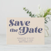 Groovy Retro 70s Beige Navy Blue Simple Save The Date (Staand voorkant)