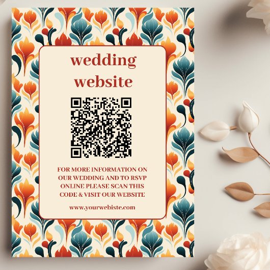 Groovy Retro 70s Bloemen Bruiloft QR code Behuizin Informatiekaartje