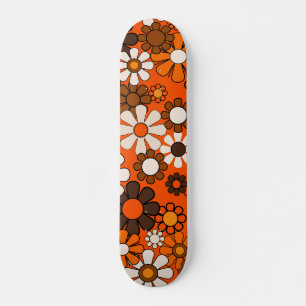 Groovy Retro 70s Bloemen Bruin en Sinaasappel Patr Persoonlijk Skateboard