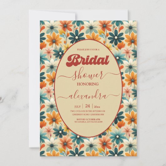 Groovy Retro 70s Bloemen Vrijgezellenfeest Kaart (Voorkant)