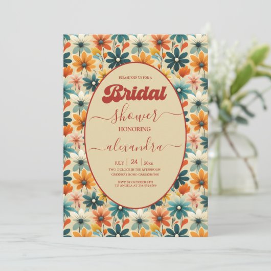 Groovy Retro 70s Bloemen Vrijgezellenfeest Kaart (Staand voorkant)