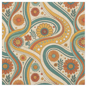 Groovy Retro 70s Bloemen & Wervelingen Bloemmotief Stof