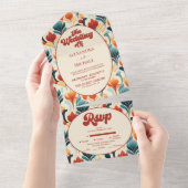 Groovy Retro 70s Bloemenbruiloft All In One Uitnodiging (Afscheurbaar)