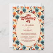 Groovy Retro 70s Bloemenbruiloft Kaart (Voorkant)