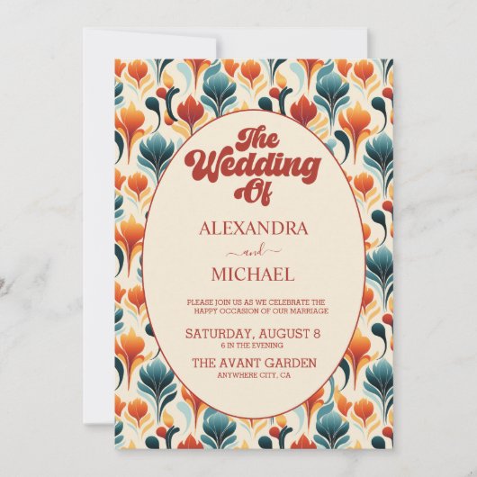 Groovy Retro 70s Bloemenbruiloft Kaart (Voorkant)