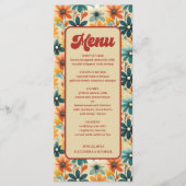 Groovy Retro 70s Bloemenbruiloft Menu (Voorkant)