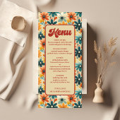 Groovy Retro 70s Bloemenbruiloft Menu