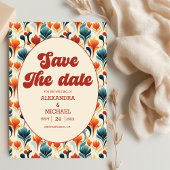Groovy Retro 70s Bloemenbruiloft Save The Date