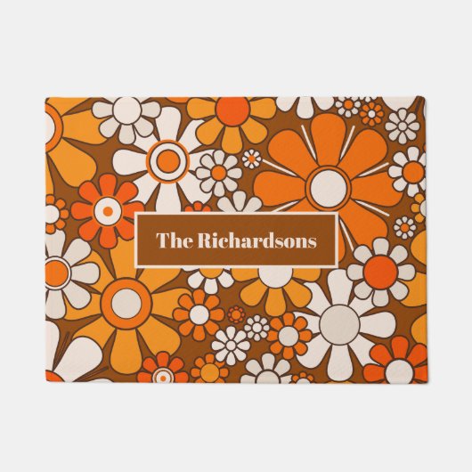 Groovy Retro 70s Bloemenpatroon gepersonaliseerd Deurmat (Voorkant)