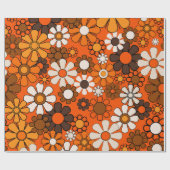 Groovy Retro 70s Bloemenpatroon  Sinaasappel Cadeaupapier (Vlak)