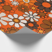 Groovy Retro 70s Bloemenpatroon  Sinaasappel Cadeaupapier (Hoek)