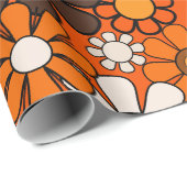 Groovy Retro 70s Bloemenpatroon  Sinaasappel Cadeaupapier (Rol Hoek)