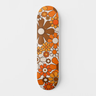 Groovy Retro 70s Bloemenpatroon Sinaasappel en Bru Persoonlijk Skateboard
