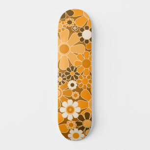 Groovy Retro 70s Bloemenpatroon Sinaasappel en Bru Persoonlijk Skateboard