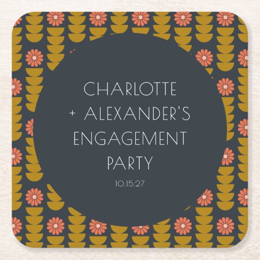 Groovy Retro 70s Bloemige Aangepaste Verloving Fee Kartonnen Onderzetters (Voorkant)