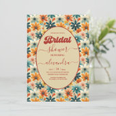 Groovy Retro 70s Bloemige Bruidsdouche Kaart (Staand voorkant)