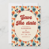 Groovy Retro 70s Bloemige Bruiloft Save The Date (Voorkant)