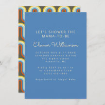 Groovy Retro 70s Blue Olive Green Baby Boy Shower