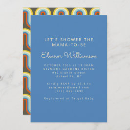 Groovy Retro 70s Blue Olive Green Baby Boy Shower Kaart