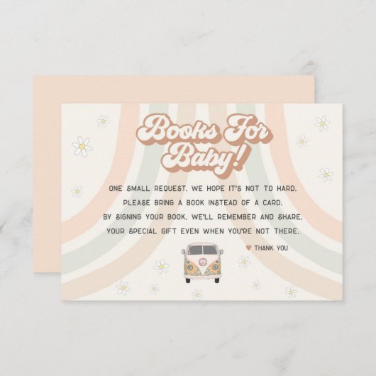 groovy retro 70s boeken voor baby uitnodiging inla informatiekaartje (Voorkant / Achterkant)