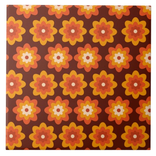 Groovy retro 70s boho hippie orange flower pattern tegeltje (Voorkant)