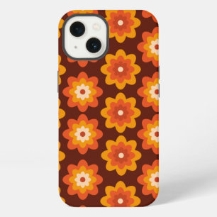 Groovy Retro 70s Boho Hippie Oranje Bloem motief iPhone 13 Hoesje