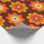 Groovy retro 70s boho hippie oranje bloempatroon cadeaupapier (Hoek)