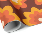 Groovy retro 70s boho hippie oranje bloempatroon cadeaupapier (Rol Hoek)