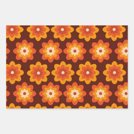 Groovy retro 70s boho hippie oranje bloempatroon inpakpapier vel (Voorkant)