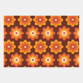Groovy retro 70s boho hippie oranje bloempatroon inpakpapier vel