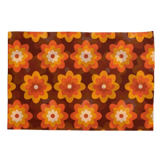 Groovy retro 70s boho hippie oranje bloempatroon kussensloop (Achterkant)