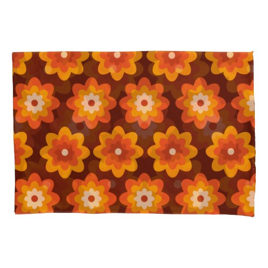 Groovy retro 70s boho hippie oranje bloempatroon kussensloop (Voorkant)