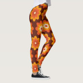 Groovy retro 70s boho hippie oranje bloempatroon leggings (Rechts)