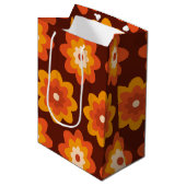 Groovy retro 70s boho hippie oranje bloempatroon medium cadeauzakje (Voorkant Gekanteld)