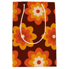 Groovy retro 70s boho hippie oranje bloempatroon medium cadeauzakje