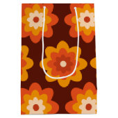 Groovy retro 70s boho hippie oranje bloempatroon medium cadeauzakje (Achterkant)