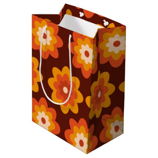 Groovy retro 70s boho hippie oranje bloempatroon medium cadeauzakje (Achterkant Gekanteld)