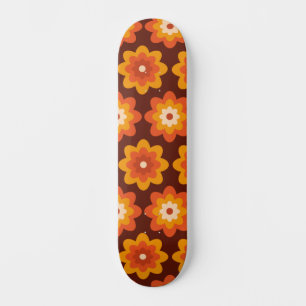 Groovy Retro 70s Boho Hippie Oranje Bloempatroon Persoonlijk Skateboard