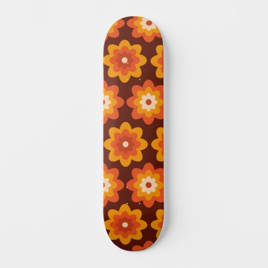 Groovy Retro 70s Boho Hippie Oranje Bloempatroon Persoonlijk Skateboard (Voorkant)