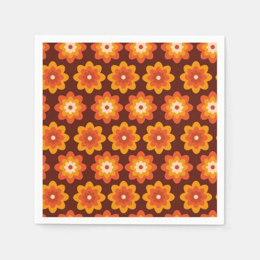 Groovy retro 70s boho hippie oranje bloempatroon servet (Voorkant)