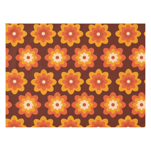 Groovy Retro 70s Boho Hippie Oranje Bloempatroon Tafelkleed (Voorkant (Horizontaal))