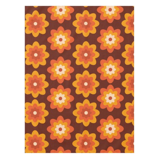 Groovy Retro 70s Boho Hippie Oranje Bloempatroon Tafelkleed (Voorkant)