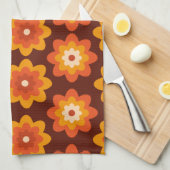 Groovy retro 70s boho hippie oranje bloempatroon theedoek (Quarter Fold)